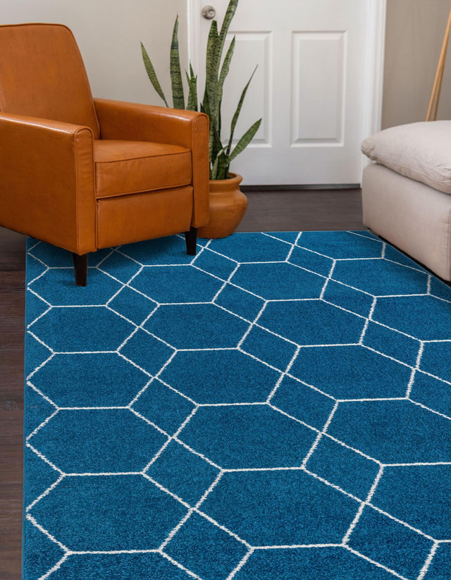 Navy Blue 10' x 13' 1 Trellis Frieze Rectangle Area Rug Geometric Modern Unique Stain Resistant Easy Clean Carpet for Living, Dining, Bedrooms, Office for Sale at Rug Engine
