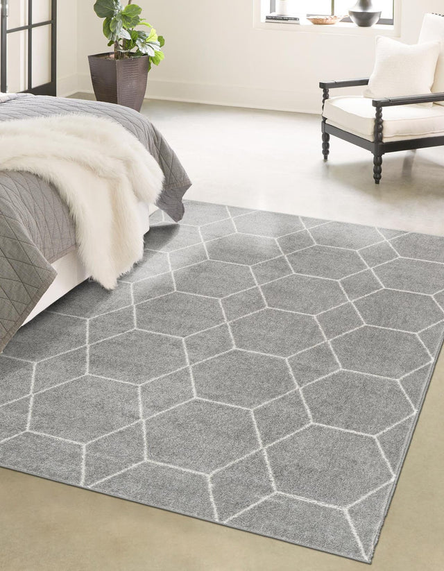 Light Gray 4' 1 x 6' 1 Trellis Frieze Rectangle Area Rug Discounted Clearance Final Sale Geometric Modern Unique Stain Resistant Easy Clean Carpet for Living, Dining, Bedrooms, Office for Sale at Rug Engine