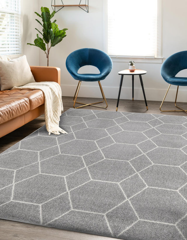 Light Gray 5' 3 x 8' Trellis Frieze Rectangle Area Rug Discounted Clearance Final Sale