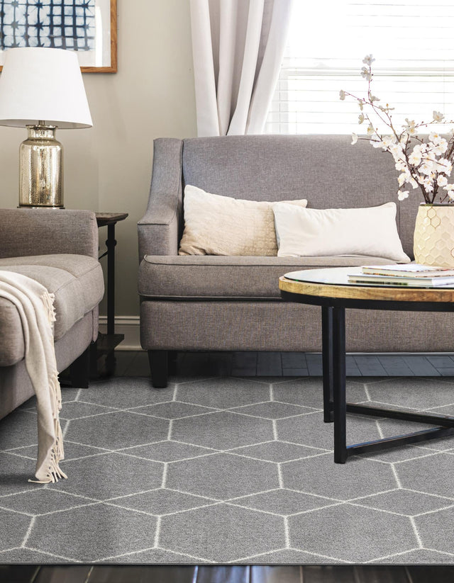 Light Gray 4' 1 x 6' 1 Trellis Frieze Rectangle Area Rug Discounted Clearance Final Sale Geometric Modern Unique Stain Resistant Easy Clean Carpet for Living, Dining, Bedrooms, Office for Sale at Rug Engine