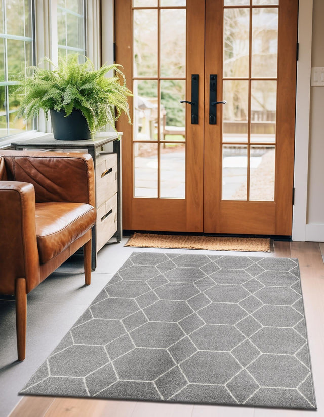 Light Gray 4' 1 x 6' 1 Trellis Frieze Rectangle Area Rug Discounted Clearance Final Sale Geometric Modern Unique Stain Resistant Easy Clean Carpet for Living, Dining, Bedrooms, Office for Sale at Rug Engine