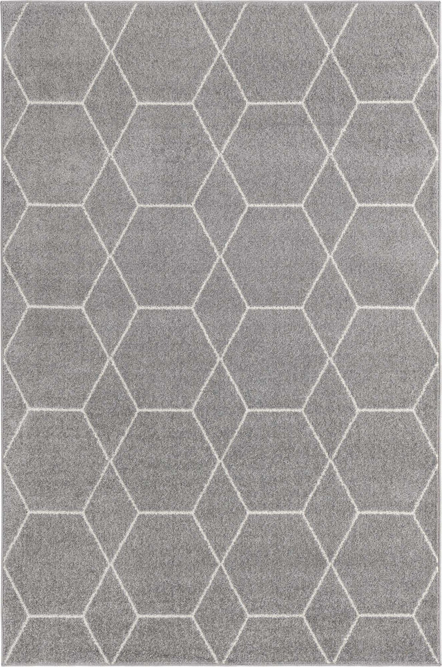 Light Gray 4' 1 x 6' 1 Trellis Frieze Rectangle Area Rug Discounted Clearance Final Sale Geometric Modern Unique Stain Resistant Easy Clean Carpet for Living, Dining, Bedrooms, Office for Sale at Rug Engine