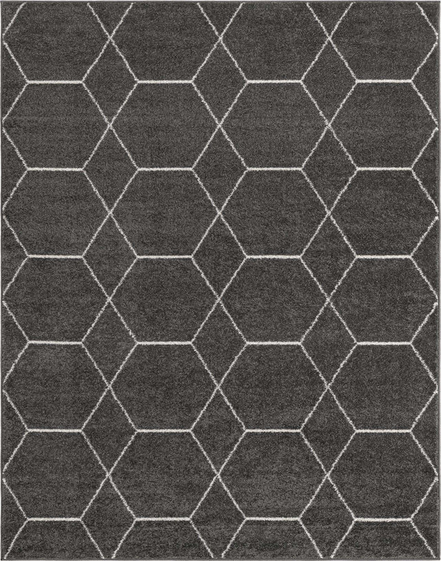 Dark Gray 7' 10 x 10' Trellis Frieze Rectangle Area Rug Geometric Modern Unique Stain Resistant Easy Clean Carpet for Living, Dining, Bedrooms, Office for Sale at Rug Engine