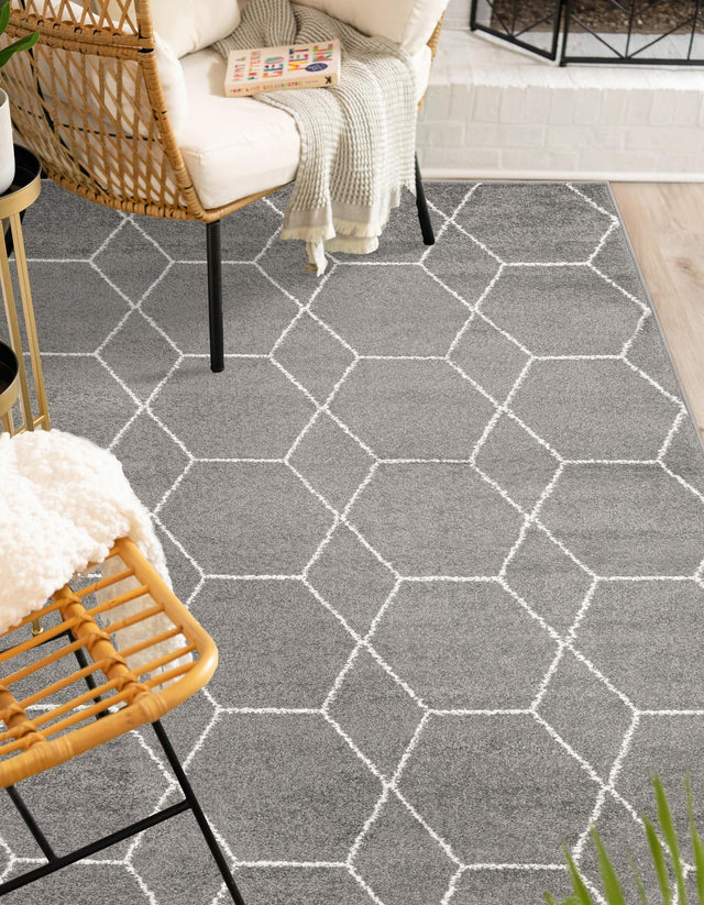 Dark Gray 4' 1 x 6' 1 Trellis Frieze Rectangle Area Rug Discounted Clearance Final Sale Geometric Modern Unique Stain Resistant Easy Clean Carpet for Living, Dining, Bedrooms, Office for Sale at Rug Engine
