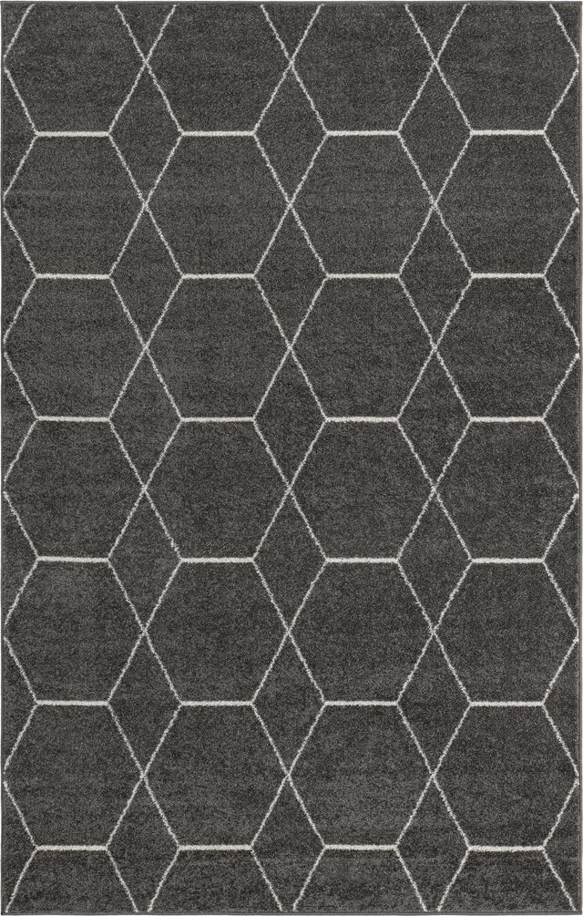 Dark Gray 5' 3 x 8' Trellis Frieze Rectangle Area Rug Discounted Clearance Final Sale