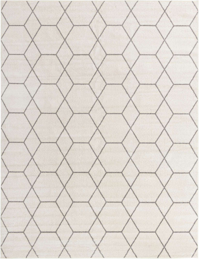 Ivory 7' 10 x 10' Trellis Frieze Rectangle Area Rug Geometric Modern Unique Stain Resistant Easy Clean Carpet for Living, Dining, Bedrooms, Office for Sale at Rug Engine