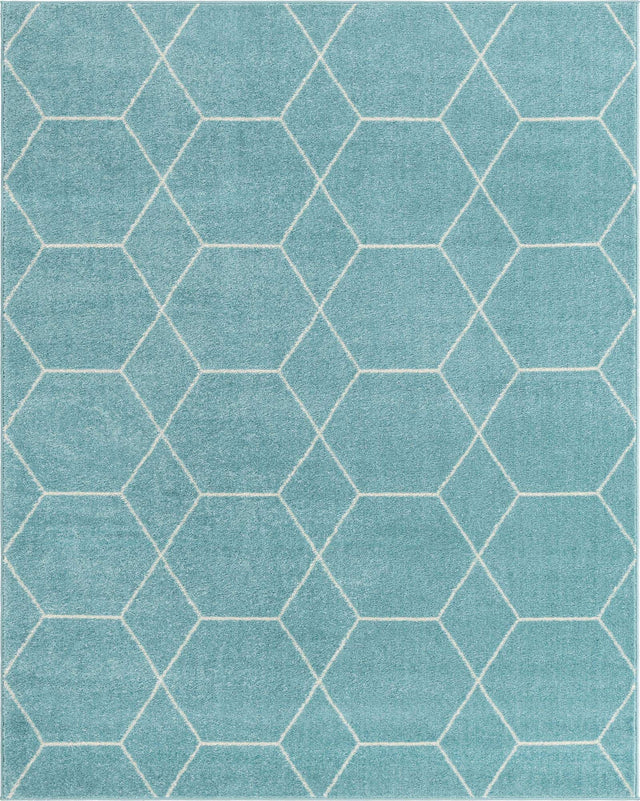 Light Blue 7' 10 x 10' Trellis Frieze Rectangle Area Rug Geometric Modern Unique Stain Resistant Easy Clean Carpet for Living, Dining, Bedrooms, Office for Sale at Rug Engine