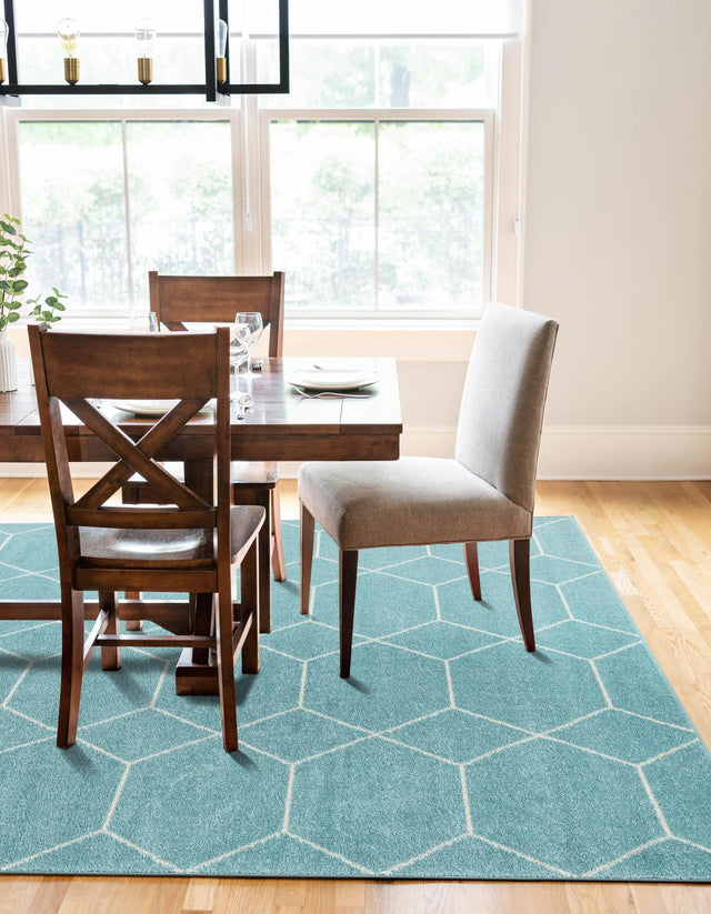 Light Blue 3' 1 x 5' 3 Trellis Frieze Rectangle Area Rug Geometric Modern Unique Stain Resistant Easy Clean Carpet for Living, Dining, Bedrooms, Office for Sale at Rug Engine