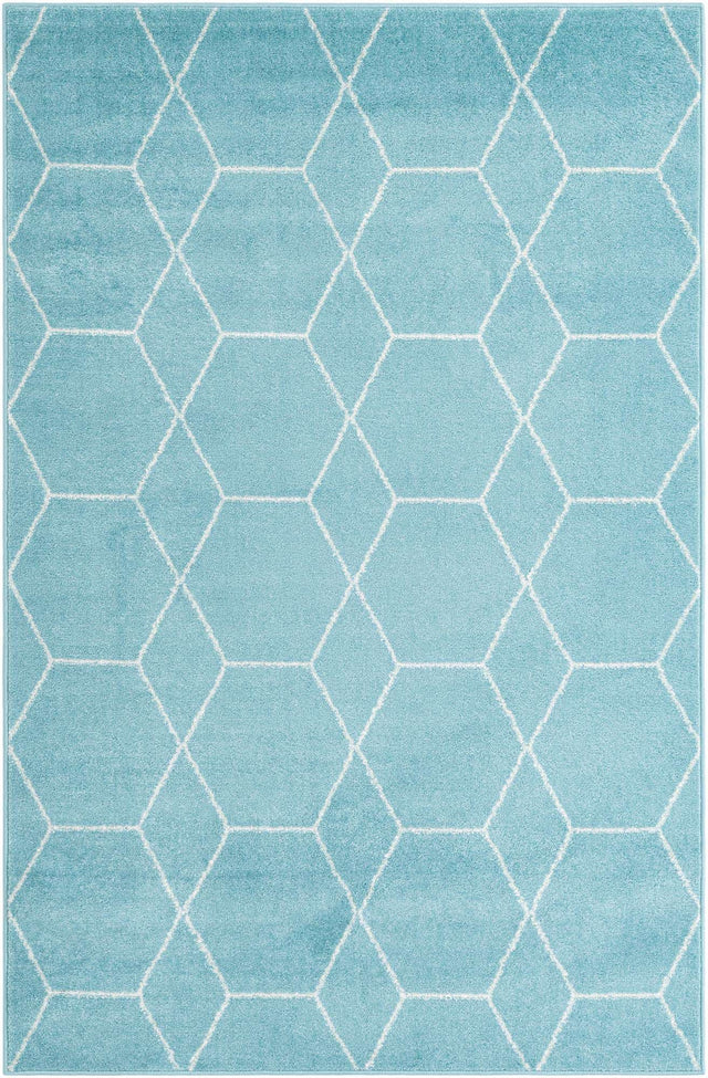 Light Blue 5' 3 x 8' Trellis Frieze Rectangle Area Rug Geometric Modern Unique Stain Resistant Easy Clean Carpet for Living, Dining, Bedrooms, Office for Sale at Rug Engine