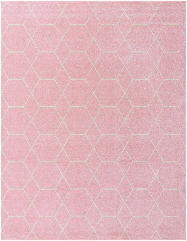 Light Pink 7' 10 x 10' Trellis Frieze Rectangle Area Rug Geometric Modern Unique Stain Resistant Easy Clean Carpet for Living, Dining, Bedrooms, Office for Sale at Rug Engine