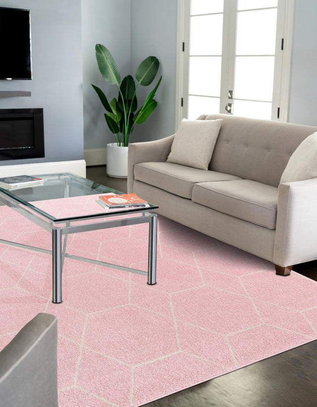 Light Pink 2' x 3' 1 Trellis Frieze Rectangle Area Rug Geometric Modern Unique Stain Resistant Easy Clean Carpet for Living, Dining, Bedrooms, Office for Sale at Rug Engine