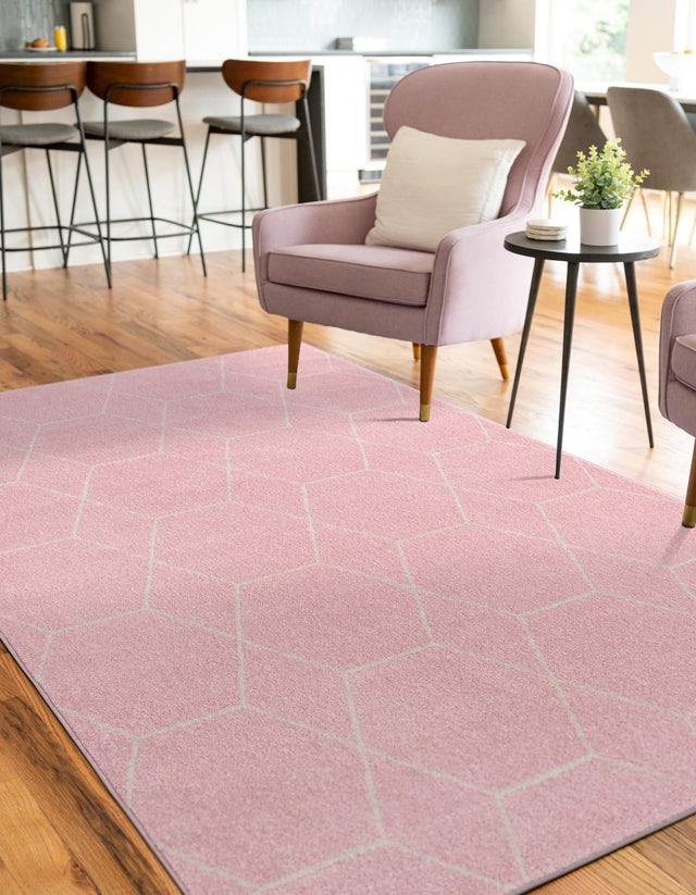 Light Pink 2' x 3' 1 Trellis Frieze Rectangle Area Rug Geometric Modern Unique Stain Resistant Easy Clean Carpet for Living, Dining, Bedrooms, Office for Sale at Rug Engine