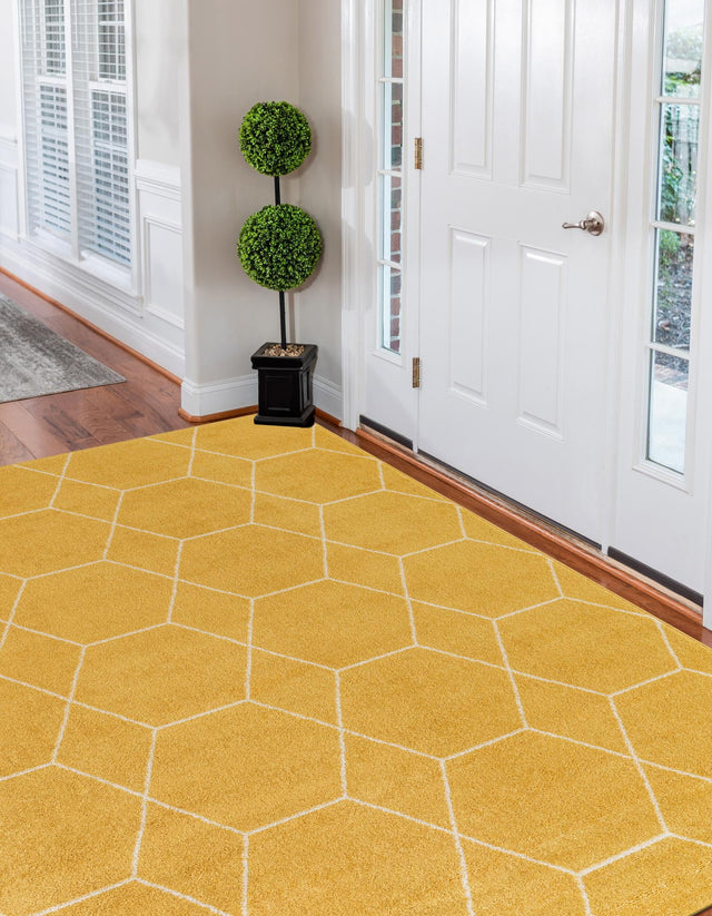 Yellow 4' 1 x 6' 1 Trellis Frieze Rectangle Area Rug Geometric Modern Unique Stain Resistant Easy Clean Carpet for Living, Dining, Bedrooms, Office for Sale at Rug Engine