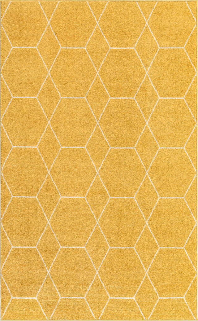 Yellow 5' 3 x 8' Trellis Frieze Rectangle Area Rug Geometric Modern Unique Stain Resistant Easy Clean Carpet for Living, Dining, Bedrooms, Office for Sale at Rug Engine