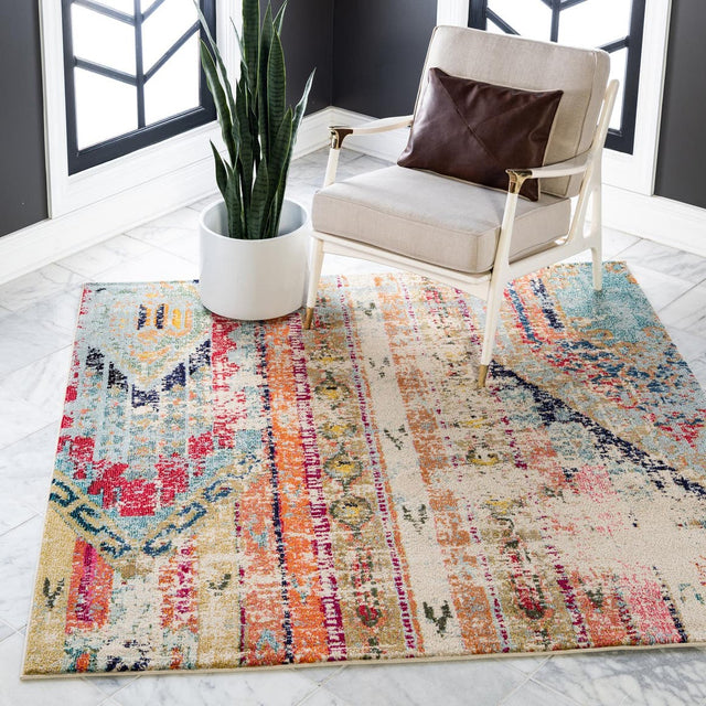 Multicolor 6' 1 x 6' 1 Sedona Square Area Rug Durable Long Lasting Carpet for Living Rooms, Kitchen, Bedrooms, Office Space, Dorms for Sale at Rug Engine