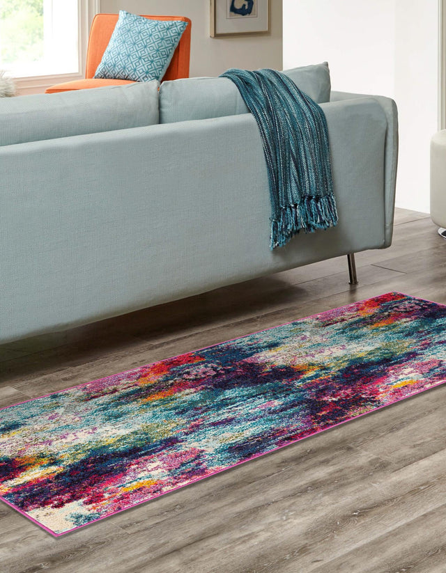 Multicolor 2' x 6' 1 Chromatic Runner Area Rug 100% Polypropylene With Cotton Backing Abstract Modern Colorful Carpet Mat for Home Decor & Interior Design for Sale at Rug Engine
