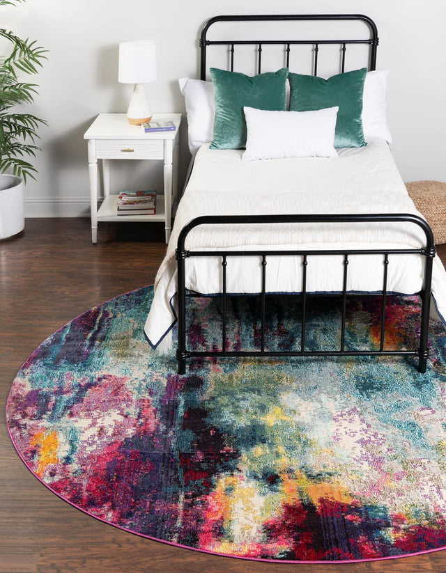 Multicolor 7' 10 x 7' 10 Chromatic Round Area Rug 100% Polypropylene With Cotton Backing Abstract Modern Colorful Carpet Mat for Home Decor & Interior Design for Sale at Rug Engine