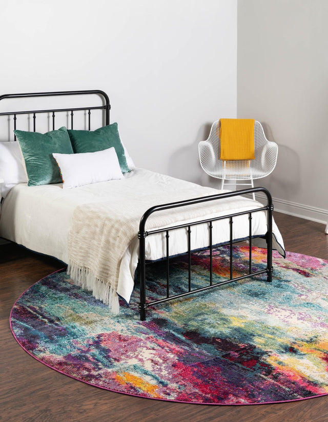 Multicolor 7' 1 x 7' 1 Chromatic Round Area Rug 100% Polypropylene With Cotton Backing Abstract Modern Colorful Carpet Mat for Home Decor & Interior Design for Sale at Rug Engine