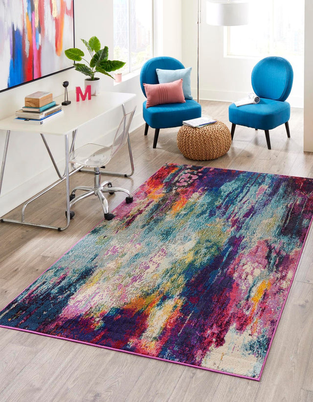 Multicolor 5' 1 x 8' Chromatic Rectangle Area Rug Discounted Clearance Final Sale 100% Polypropylene With Cotton Backing Abstract Modern Colorful Carpet Mat for Home Decor & Interior Design for Sale at Rug Engine