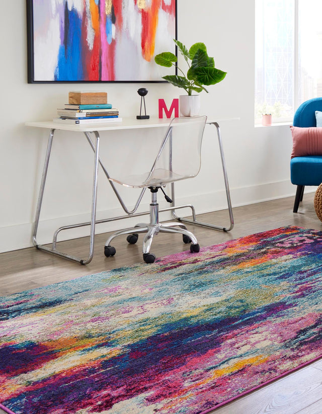 Multicolor 8' x 10' Chromatic Rectangle Area Rug Discounted Clearance Final Sale 100% Polypropylene With Cotton Backing Abstract Modern Colorful Carpet Mat for Home Decor & Interior Design for Sale at Rug Engine