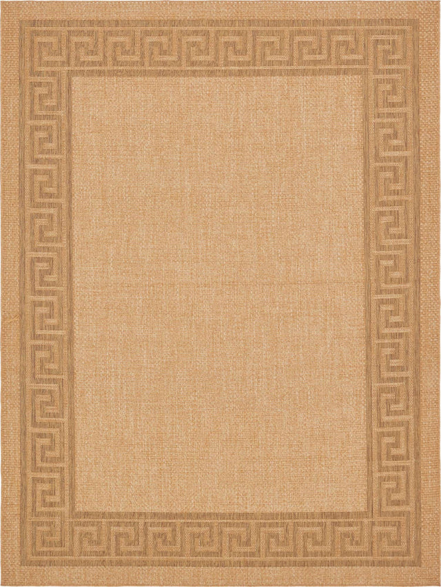 Light Brown 9' x 12' 2 Outdoor Border Rectangle Area Rug Weather Resistant for Patio, Deck, Terrace, Balcony, Porch 100% Polypropylene Classic Bordered Carpet for Sale at Rug Engine