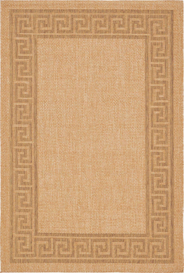 Light Brown 6' 1 x 9' Outdoor Border Rectangle Area Rug Weather Resistant for Patio, Deck, Terrace, Balcony, Porch 100% Polypropylene Classic Bordered Carpet for Sale at Rug Engine