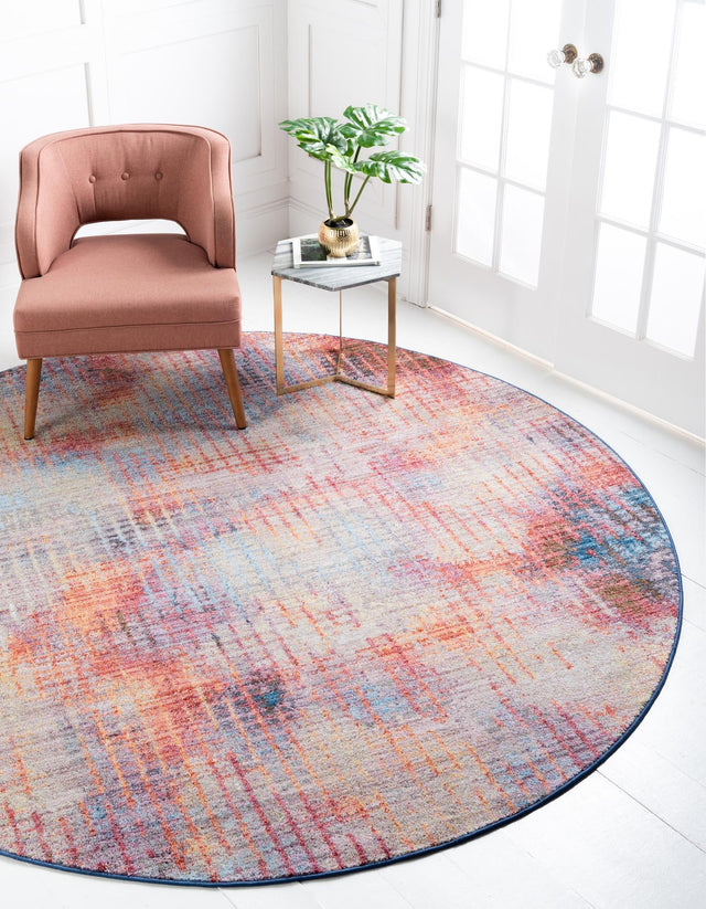 Multicolor 8' x 8' Jill Zarin Downtown Round Area Rug 100% Polyester (Space-Dyed Yarn) Abstract Modern Colorful Vivid Carpet for Home Interior Design for Sale at Rug Engine