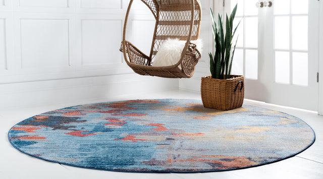 Multicolor 5' 3 x 5' 3 Jill Zarin Downtown Round Area Rug 100% Polyester (Space-Dyed Yarn) Abstract Modern Colorful Vivid Carpet for Home Interior Design for Sale at Rug Engine
