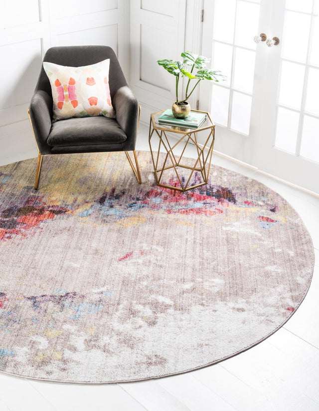 Multicolor 8' x 8' Jill Zarin Downtown Round Area Rug 100% Polyester (Space-Dyed Yarn) Abstract Modern Colorful Vivid Carpet for Home Interior Design for Sale at Rug Engine