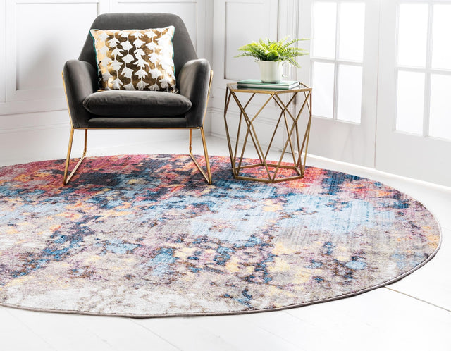 Multicolor 8' x 8' Jill Zarin Downtown Round Area Rug 100% Polyester (Space-Dyed Yarn) Abstract Modern Colorful Vivid Carpet for Home Interior Design for Sale at Rug Engine