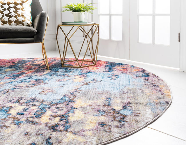 Multicolor 8' x 8' Jill Zarin Downtown Round Area Rug 100% Polyester (Space-Dyed Yarn) Abstract Modern Colorful Vivid Carpet for Home Interior Design for Sale at Rug Engine
