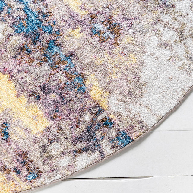 Multicolor 8' x 8' Jill Zarin Downtown Round Area Rug 100% Polyester (Space-Dyed Yarn) Abstract Modern Colorful Vivid Carpet for Home Interior Design for Sale at Rug Engine