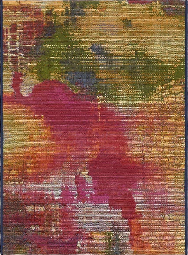 Multicolor 2' 2 x 3' 1 Outdoor Modern Rectangle Area Rug Weather Resistant for Patio, Deck, Terrace, Balcony, Porch 100% Polypropylene Modern Outside Carpet for Sale at Rug Engine