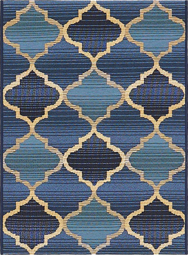 Blue 2' 2 x 3' Outdoor Trellis Rectangle Area Rug Weather Resistant for Patio, Deck, Terrace, Balcony, Porch Geometric Design Water Safe Outside Carpet for Sale at Rug Engine
