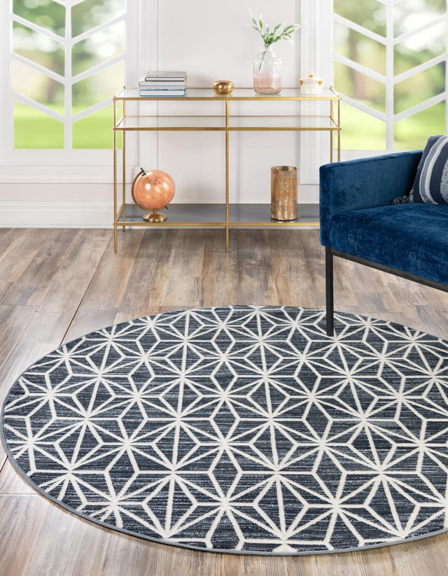 Navy Blue 5' 3 x 5' 3 Jill Zarin Uptown Round Area Rug 70% Polypropylene & 30% Polyester Contemporary Carpet for Living, Dining, Office, Bedroom for Sale at Rug Engine