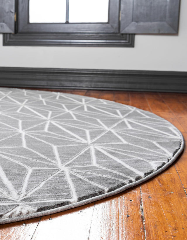 Gray 5' 3 x 5' 3 Jill Zarin Uptown Round Area Rug 70% Polypropylene & 30% Polyester Contemporary Carpet for Living, Dining, Office, Bedroom for Sale at Rug Engine