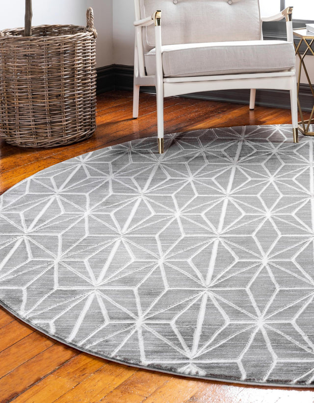 Gray 8' x 8' Jill Zarin Uptown Round Area Rug 70% Polypropylene & 30% Polyester Contemporary Carpet for Living, Dining, Office, Bedroom for Sale at Rug Engine