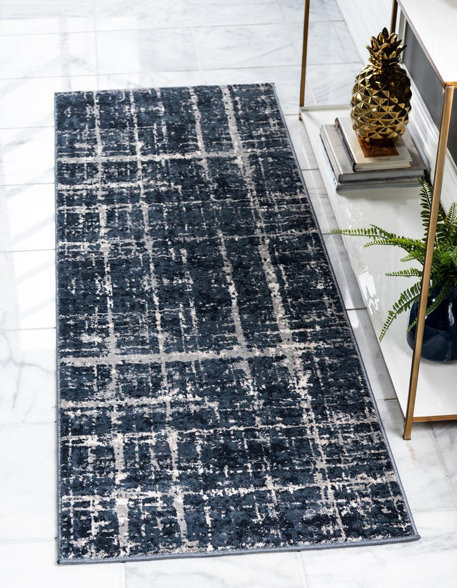Navy Blue 2' 2 x 6' 1 Jill Zarin Uptown Runner Area Rug 70% Polypropylene & 30% Polyester Contemporary Carpet for Living, Dining, Office, Bedroom for Sale at Rug Engine