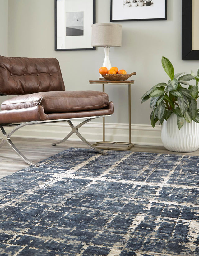 Navy Blue 9' x 12' 2 Jill Zarin Uptown Rectangle Area Rug 70% Polypropylene & 30% Polyester Contemporary Carpet for Living, Dining, Office, Bedroom for Sale at Rug Engine
