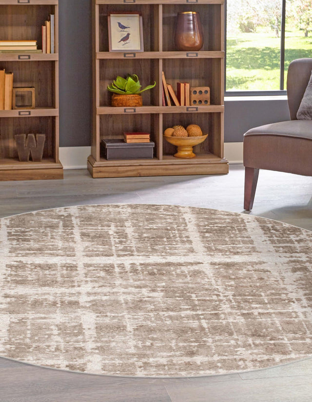 Light Brown 8' x 8' Jill Zarin Uptown Round Area Rug 70% Polypropylene & 30% Polyester Contemporary Carpet for Living, Dining, Office, Bedroom for Sale at Rug Engine