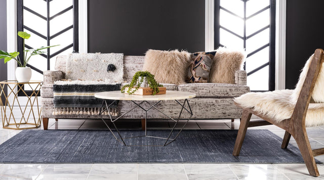 Navy Blue 5' 1 x 8' Jill Zarin Uptown Rectangle Area Rug 70% Polypropylene & 30% Polyester Contemporary Carpet for Living, Dining, Office, Bedroom for Sale at Rug Engine