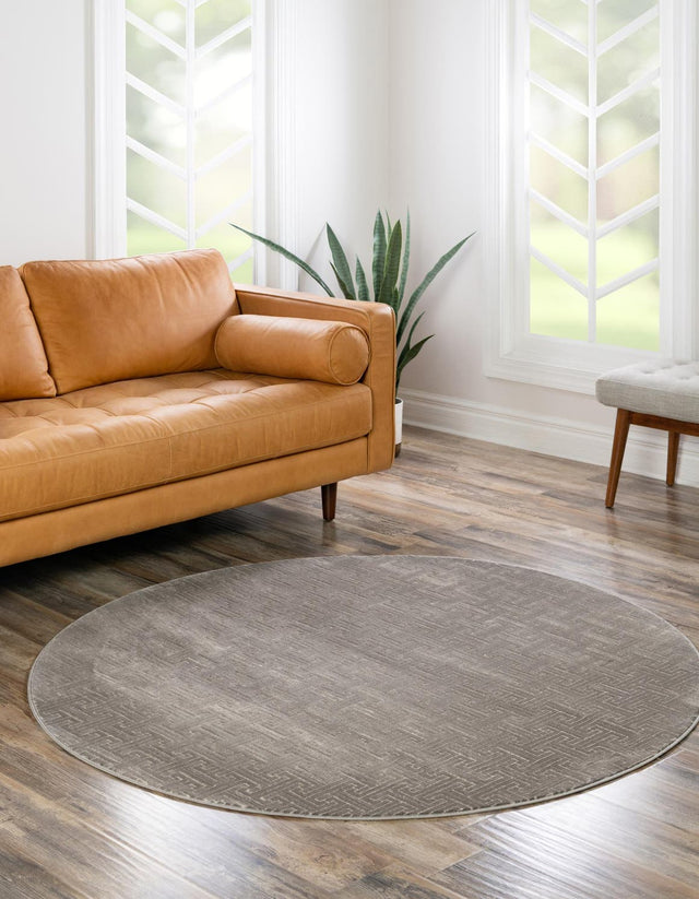 Gray 8' x 8' Jill Zarin Uptown Round Area Rug 70% Polypropylene & 30% Polyester Contemporary Carpet for Living, Dining, Office, Bedroom for Sale at Rug Engine