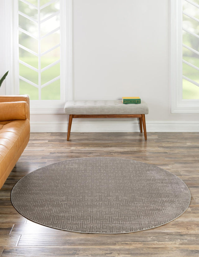 Gray 8' x 8' Jill Zarin Uptown Round Area Rug 70% Polypropylene & 30% Polyester Contemporary Carpet for Living, Dining, Office, Bedroom for Sale at Rug Engine