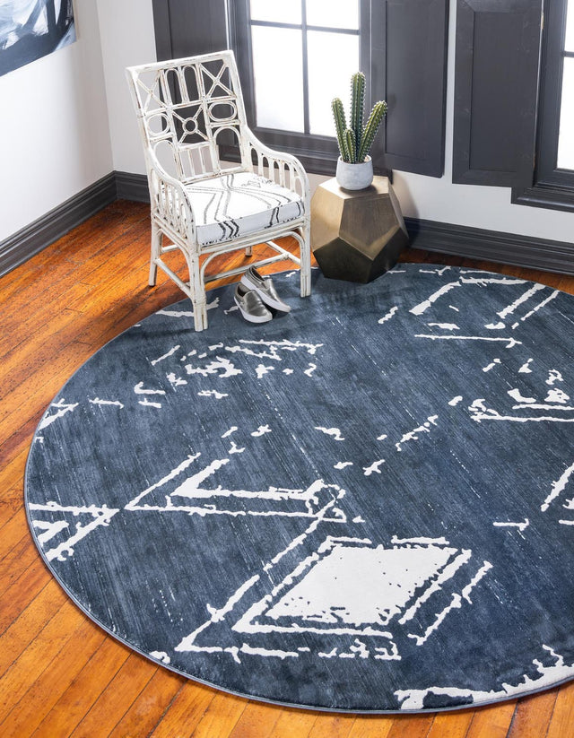 Navy Blue 8' x 8' Jill Zarin Uptown Round Area Rug 70% Polypropylene & 30% Polyester Contemporary Carpet for Living, Dining, Office, Bedroom for Sale at Rug Engine