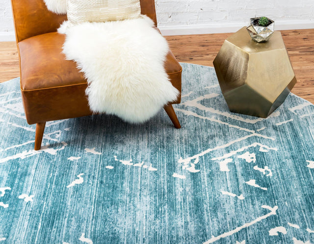 Turquoise 8' x 8' Jill Zarin Uptown Round Area Rug 70% Polypropylene & 30% Polyester Contemporary Carpet for Living, Dining, Office, Bedroom for Sale at Rug Engine