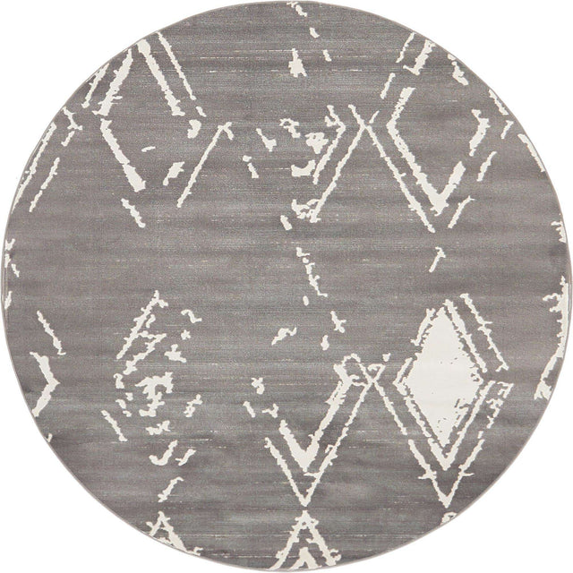 Gray 8' x 8' Jill Zarin Uptown Round Area Rug 70% Polypropylene & 30% Polyester Contemporary Carpet for Living, Dining, Office, Bedroom for Sale at Rug Engine