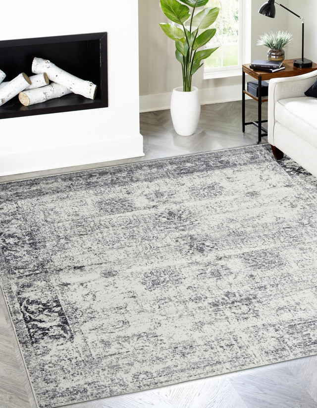 Gray 7' 10 x 7' 10 Sofia Square Area Rug Durable Easy Clean Stain Resistant Unique Carpet for Affordable Interior Home Design for Sale at Rug Engine
