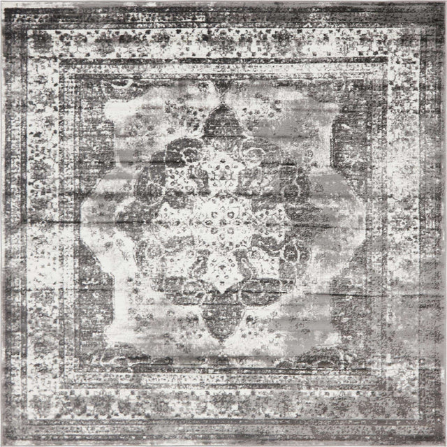 Gray 7' 10 x 7' 10 Sofia Square Area Rug Durable Easy Clean Stain Resistant Unique Carpet for Affordable Interior Home Design for Sale at Rug Engine
