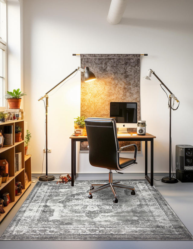 Gray 7' 10 x 7' 10 Sofia Square Area Rug Durable Easy Clean Stain Resistant Unique Carpet for Affordable Interior Home Design for Sale at Rug Engine