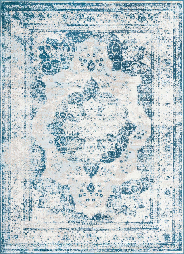 Blue 7' 10 x 11' Sofia Rectangle Area Rug Durable Easy Clean Stain Resistant Unique Carpet for Affordable Interior Home Design for Sale at Rug Engine